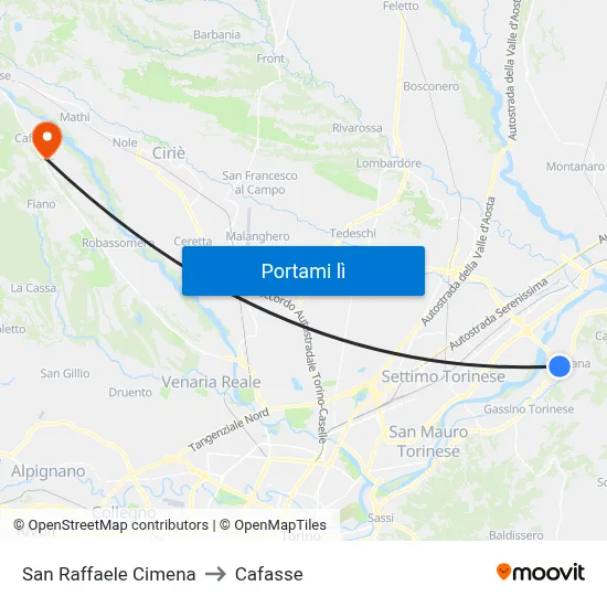 San Raffaele Cimena to Cafasse map