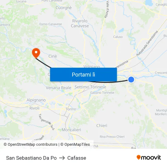 San Sebastiano Da Po to Cafasse map