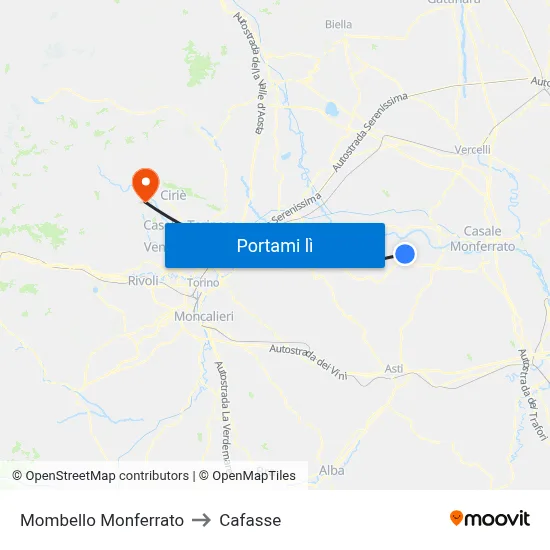 Mombello Monferrato to Cafasse map