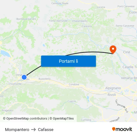 Mompantero to Cafasse map