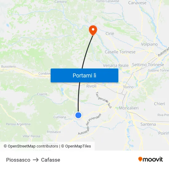 Piossasco to Cafasse map
