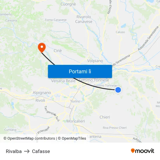 Rivalba to Cafasse map