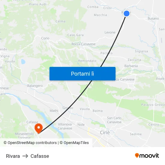 Rivara to Cafasse map