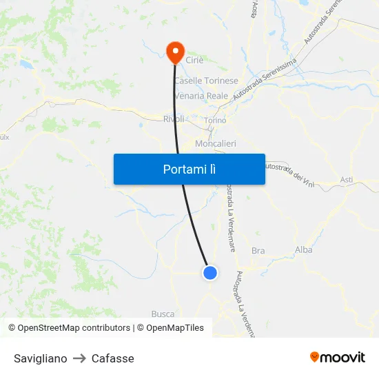 Savigliano to Cafasse map
