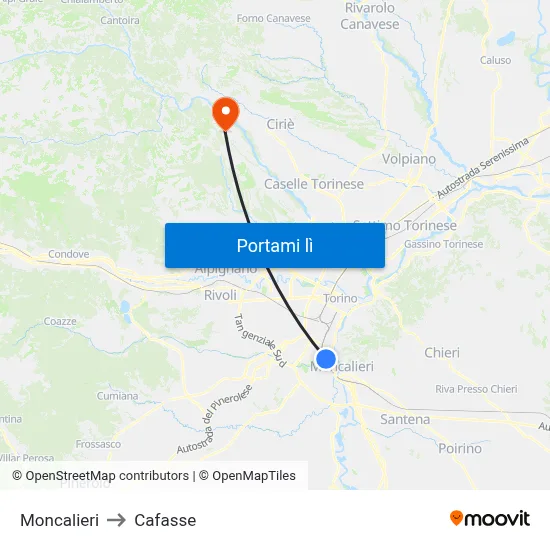 Moncalieri to Cafasse map