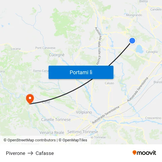 Piverone to Cafasse map