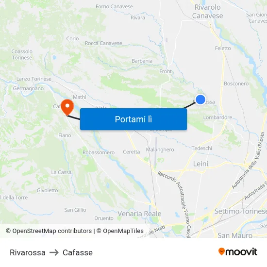 Rivarossa to Cafasse map