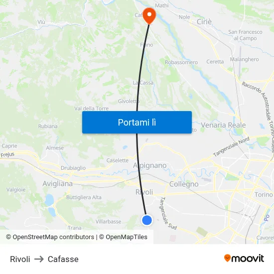 Rivoli to Cafasse map