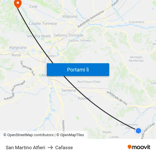 San Martino Alfieri to Cafasse map
