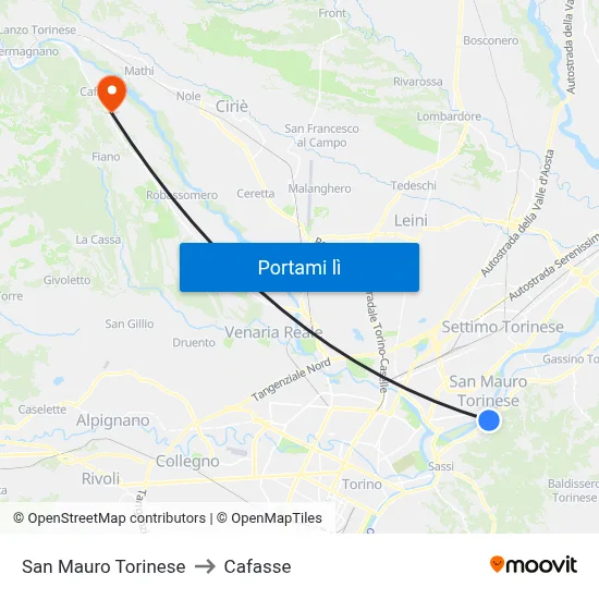 San Mauro Torinese to Cafasse map