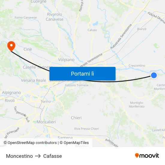 Moncestino to Cafasse map