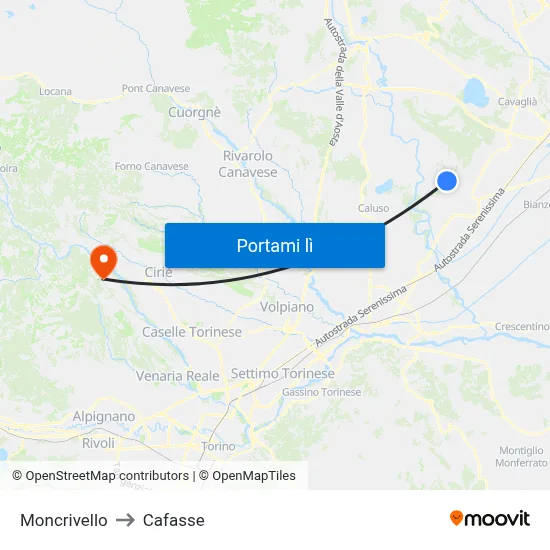 Moncrivello to Cafasse map