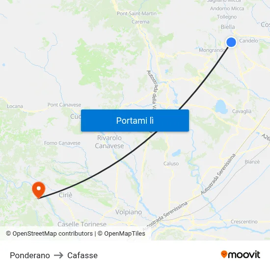 Ponderano to Cafasse map