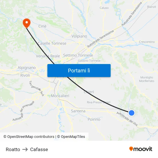 Roatto to Cafasse map