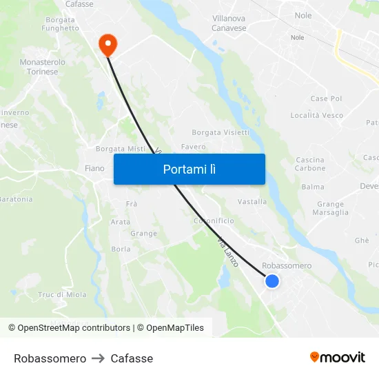 Robassomero to Cafasse map