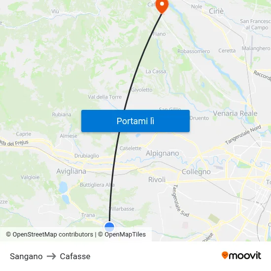 Sangano to Cafasse map