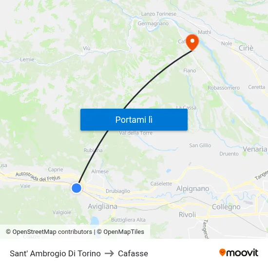 Sant' Ambrogio Di Torino to Cafasse map