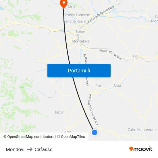 Mondovì to Cafasse map