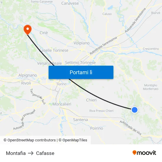 Montafia to Cafasse map