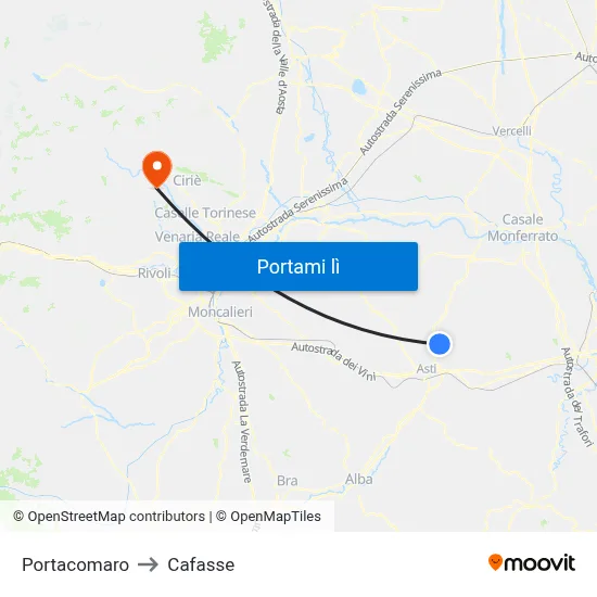 Portacomaro to Cafasse map