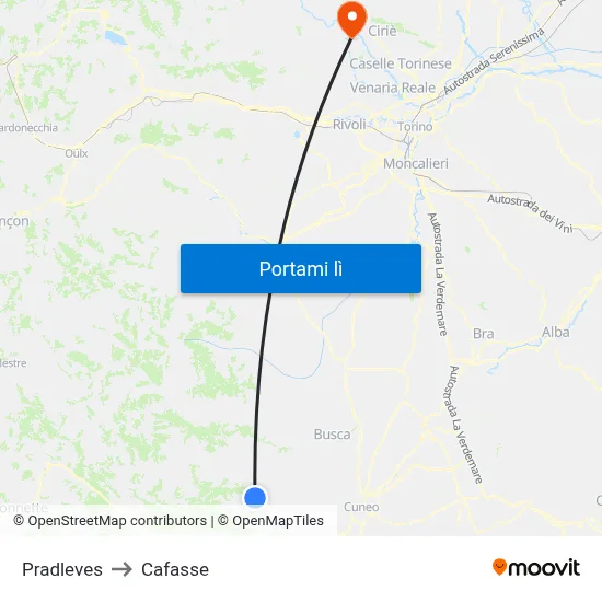 Pradleves to Cafasse map