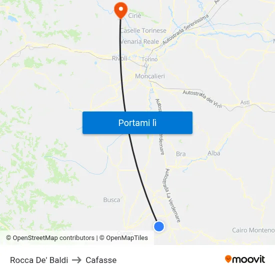 Rocca De' Baldi to Cafasse map