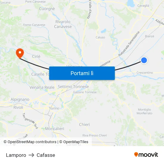 Lamporo to Cafasse map