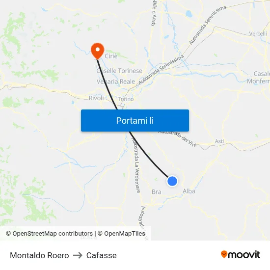 Montaldo Roero to Cafasse map