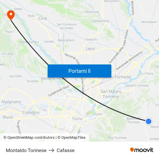 Montaldo Torinese to Cafasse map