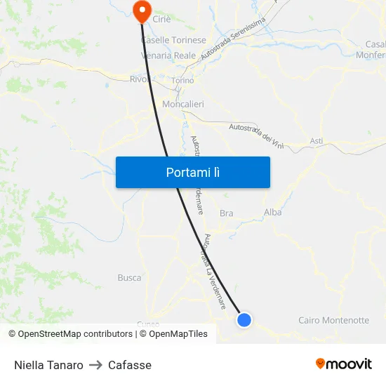 Niella Tanaro to Cafasse map