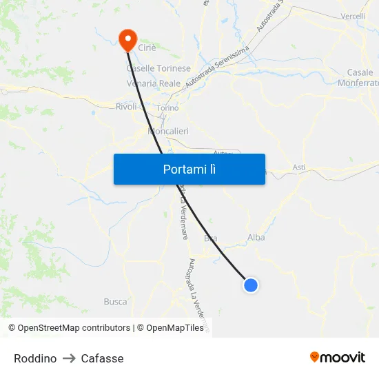 Roddino to Cafasse map
