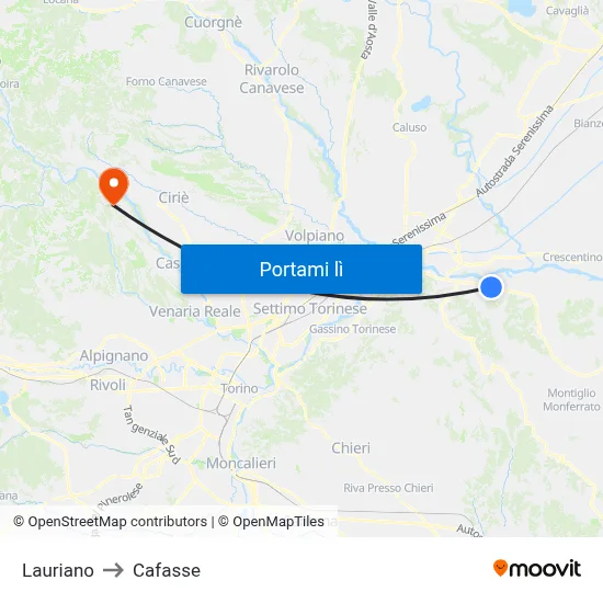 Lauriano to Cafasse map