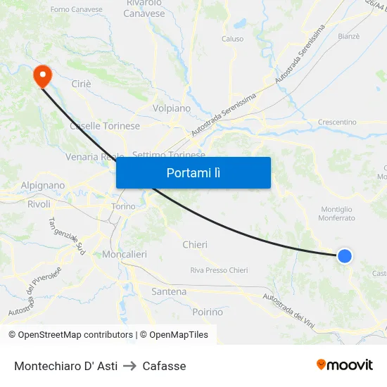 Montechiaro D' Asti to Cafasse map