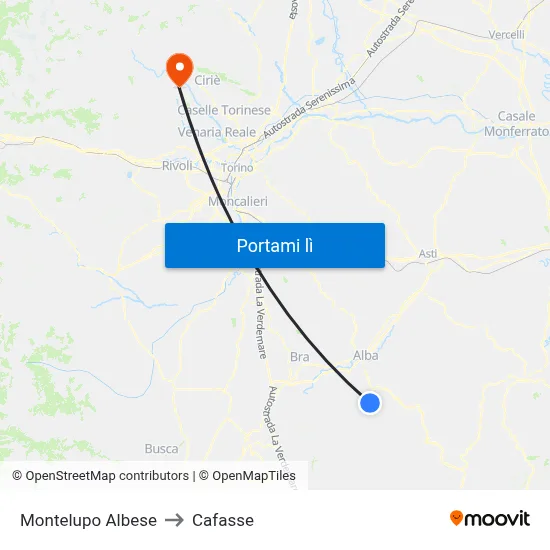 Montelupo Albese to Cafasse map