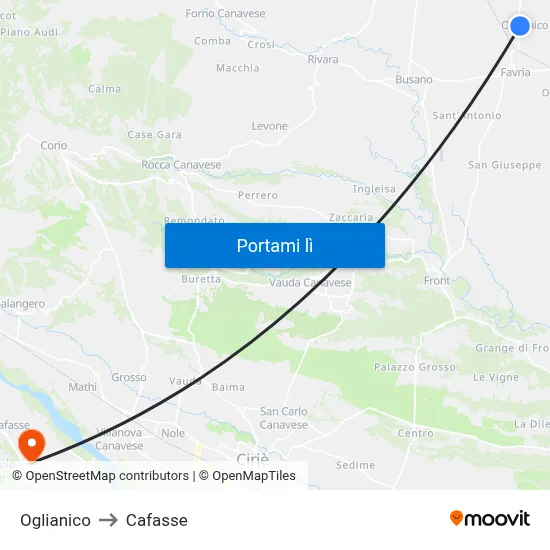 Oglianico to Cafasse map