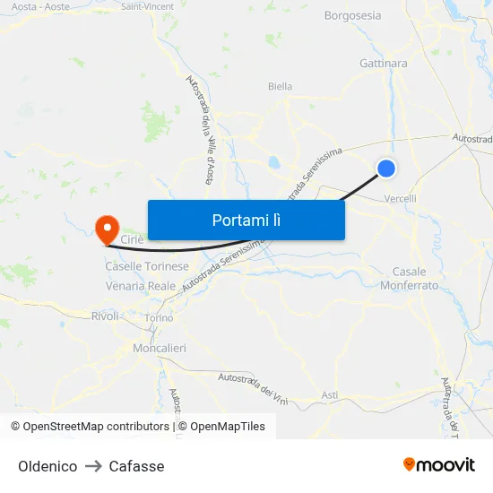 Oldenico to Cafasse map