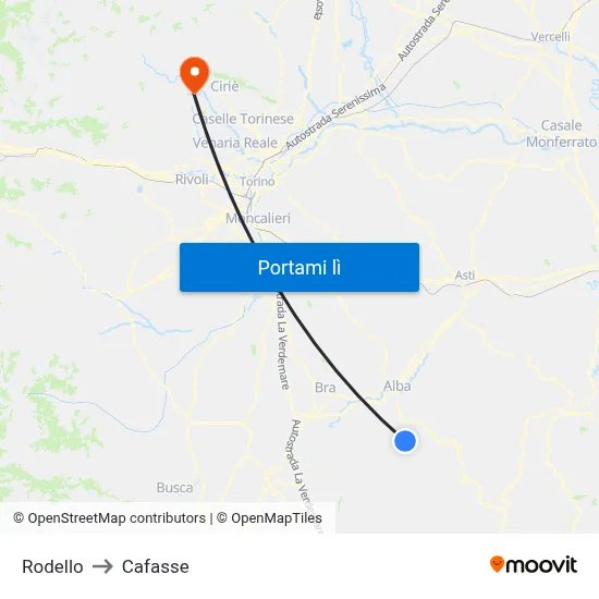Rodello to Cafasse map
