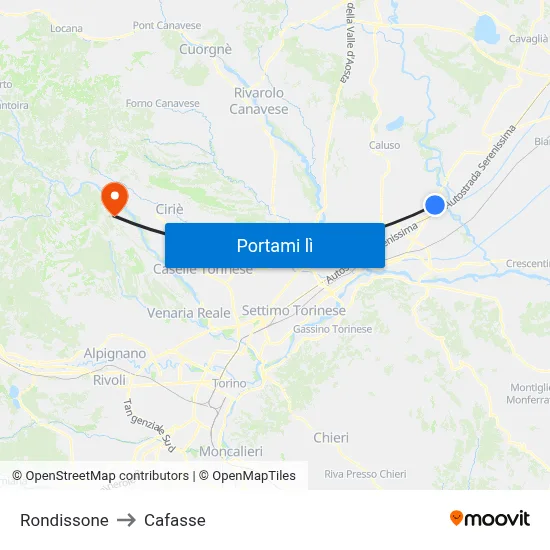 Rondissone to Cafasse map