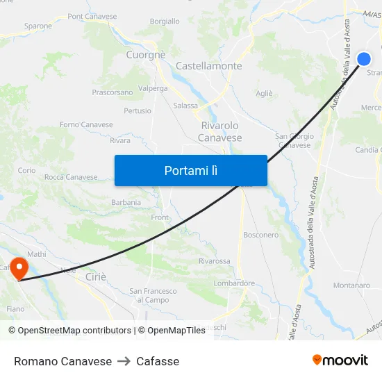 Romano Canavese to Cafasse map