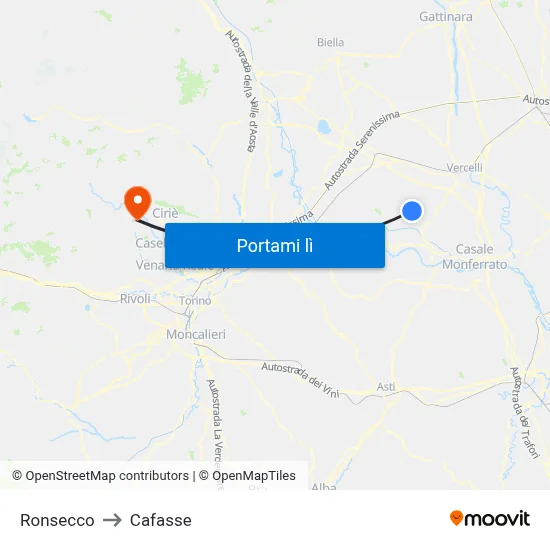 Ronsecco to Cafasse map