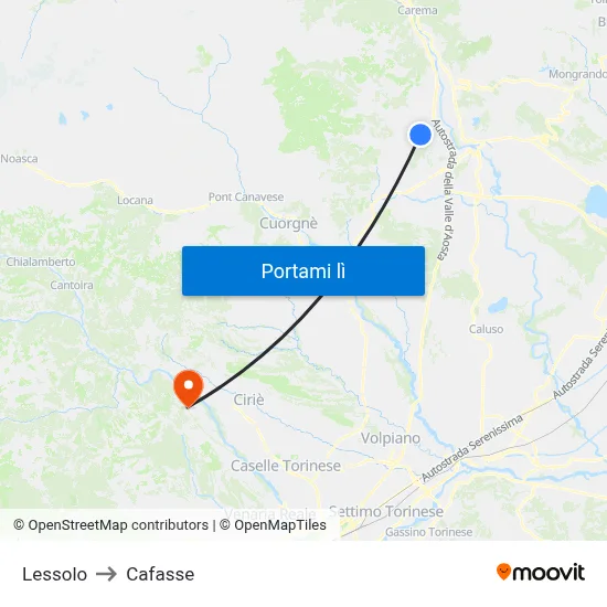 Lessolo to Cafasse map