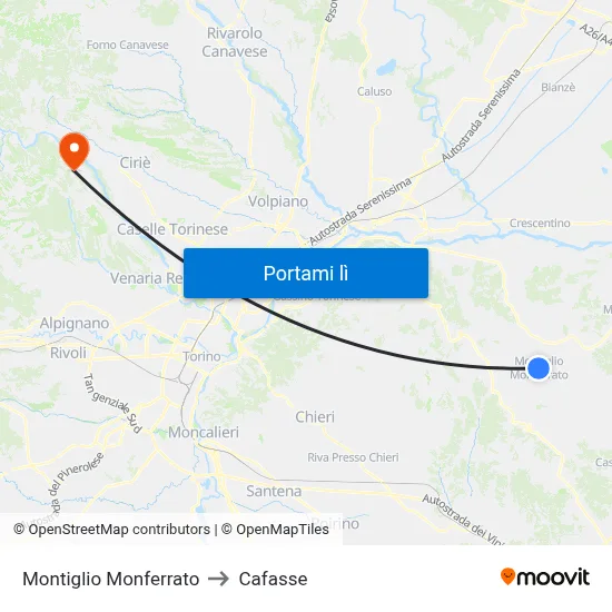 Montiglio Monferrato to Cafasse map