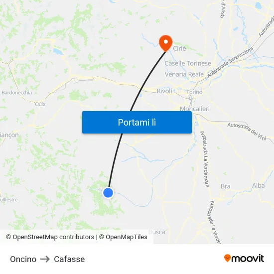 Oncino to Cafasse map