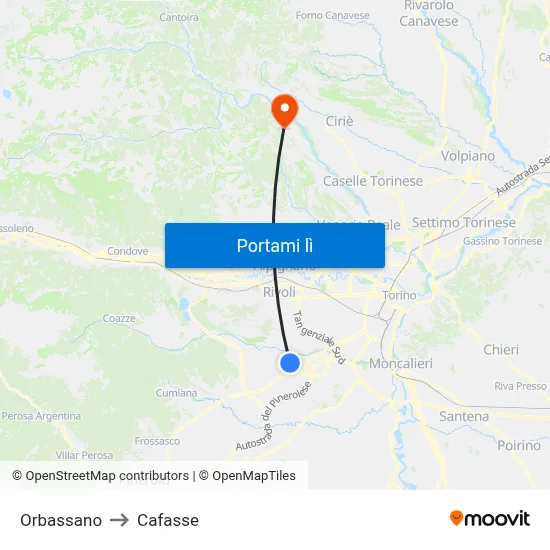 Orbassano to Cafasse map