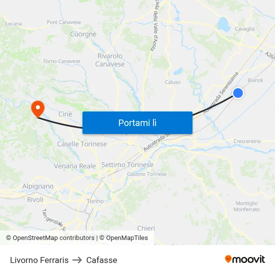 Livorno Ferraris to Cafasse map