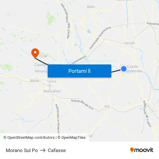 Morano Sul Po to Cafasse map