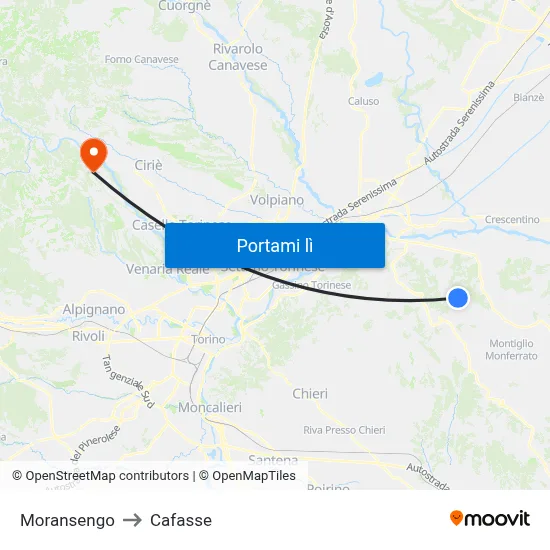 Moransengo to Cafasse map