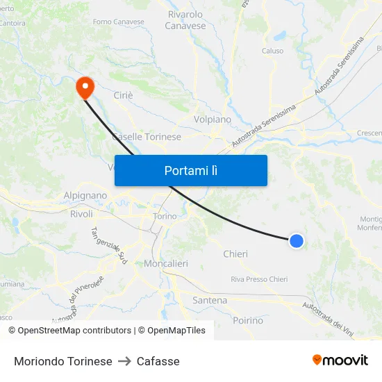 Moriondo Torinese to Cafasse map