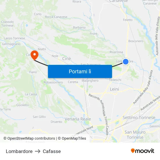 Lombardore to Cafasse map