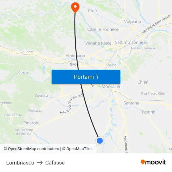 Lombriasco to Cafasse map